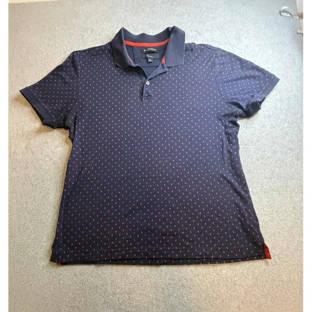 Banana Republic Luxury Touch Polo Shirt Mens Medium Blue Red Diamond Print Short